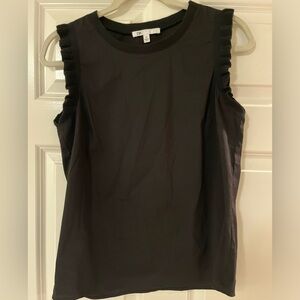 DR2 sz XS black tank top with knit ruffle edging on sleeves and crew neck